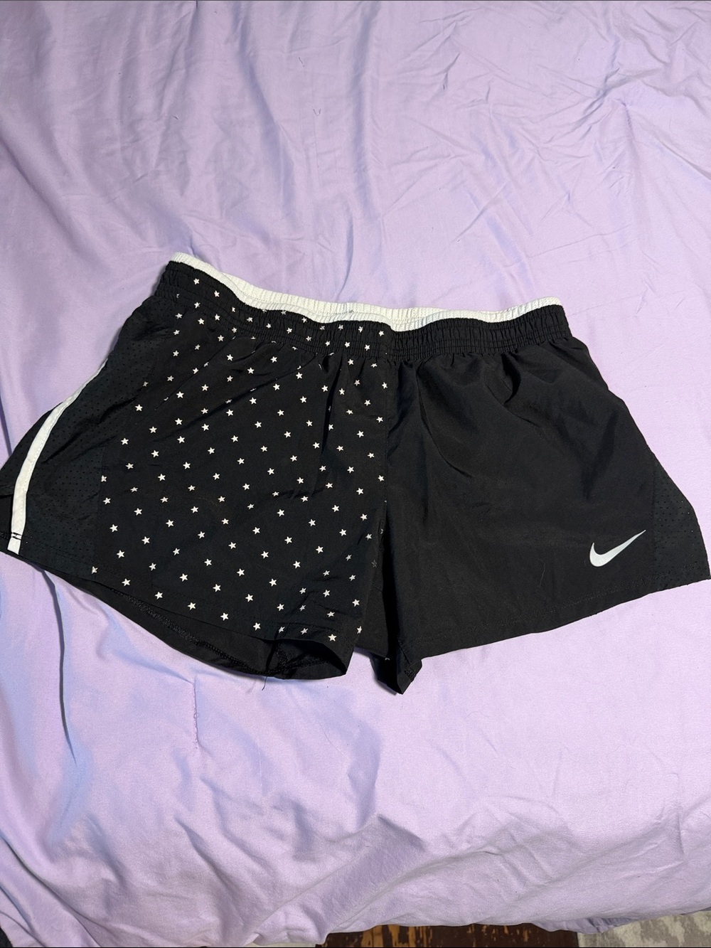 Nike Women's Black Star-Print Athletic Shorts with White Trim